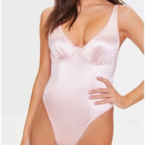 Forever 21 Satin Thong Bodysuit Blush​​​​​​​​​​